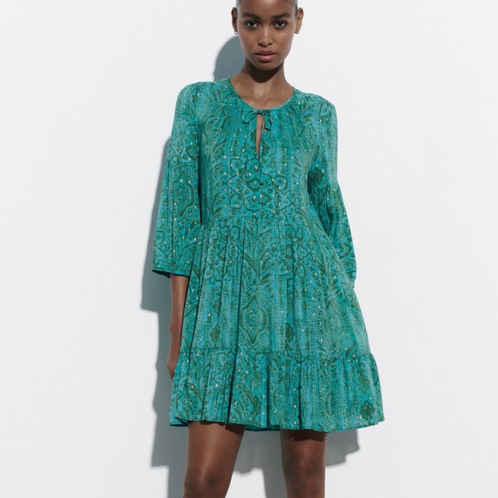 NWOT Zara Metallic Thread Dotted Mini Dress size large (reference code 2587/055)